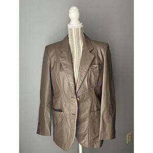 Vintage Etienne Aigner Mushroom Neutral Leather Blazer Jacket Woman's Size 10